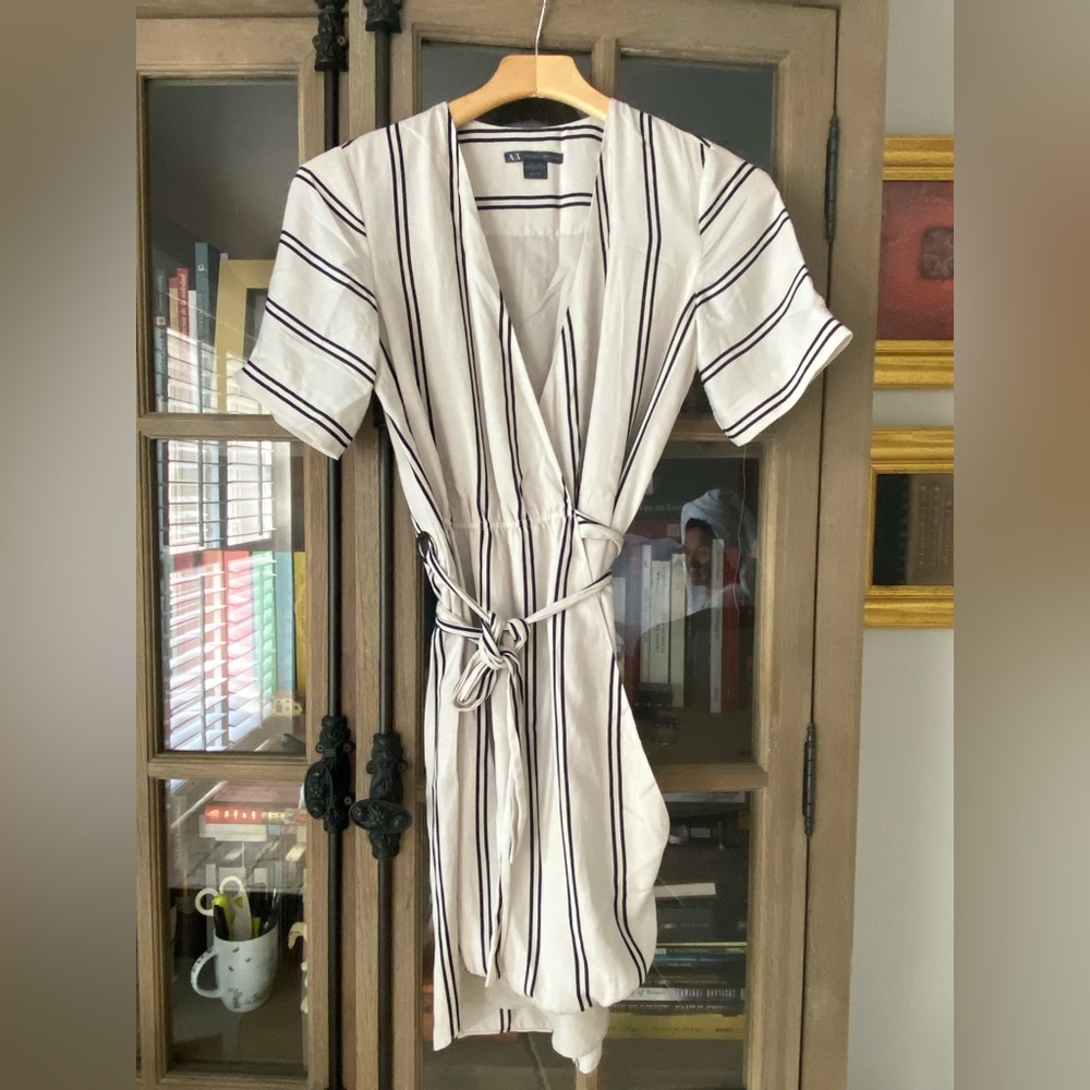 Armani Exchange Black and White Striped Midi Dress